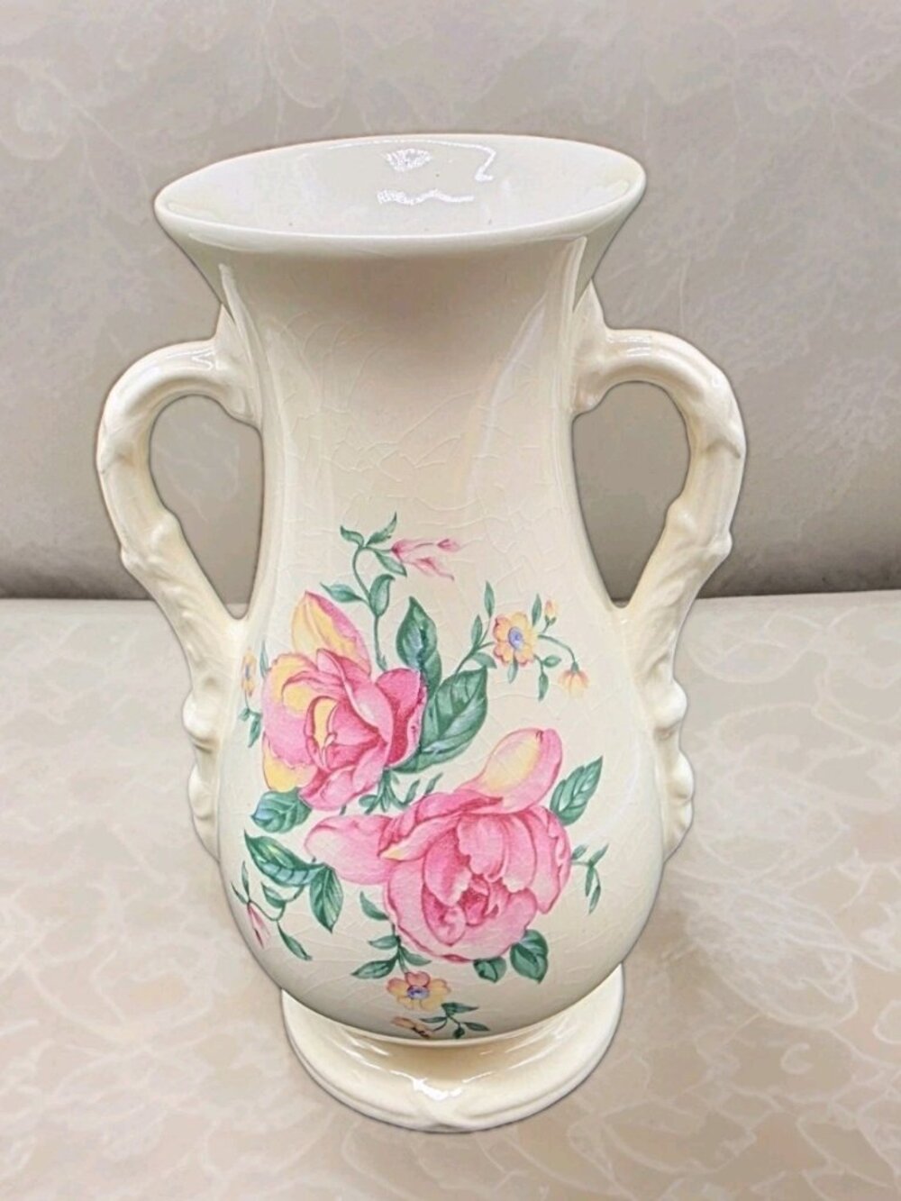 Royal Copley Double Handled Multi Color Floral 8" Vase MCM Boho Glam Spring